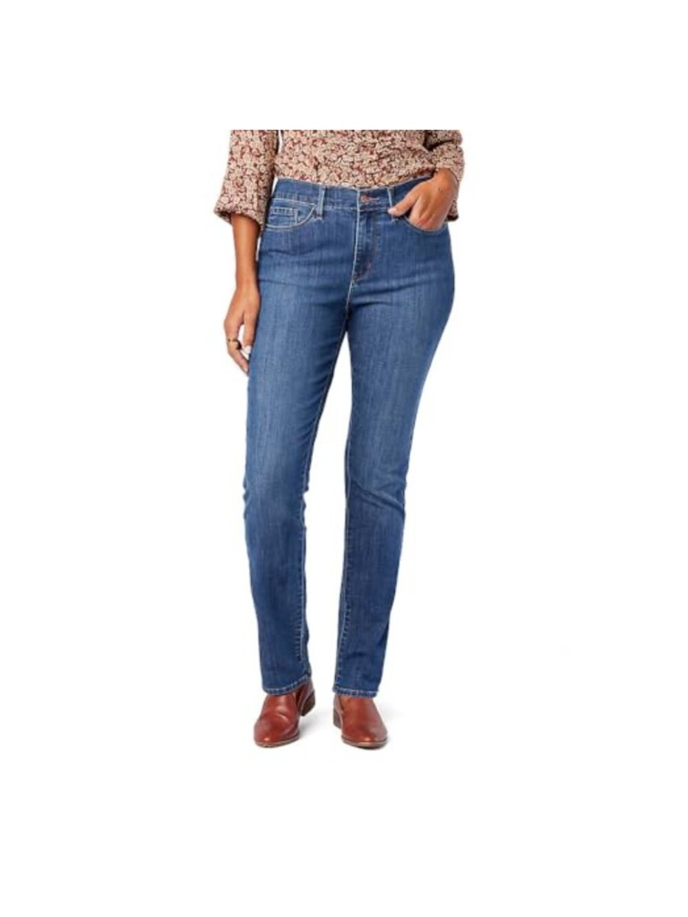 Classic Tapered Leg Mid Rise Stretch Denim Jeans Casual Everyday
